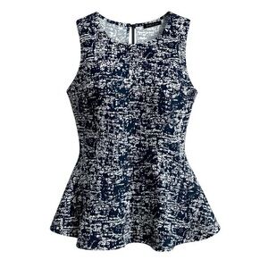 EUC H by Halston Black Ivory Peplum Sleeveless Top M